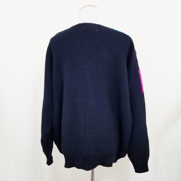 Vintage Ugly Sweater Neon Beaded Sequin Rainbow - Picture 2 of 7